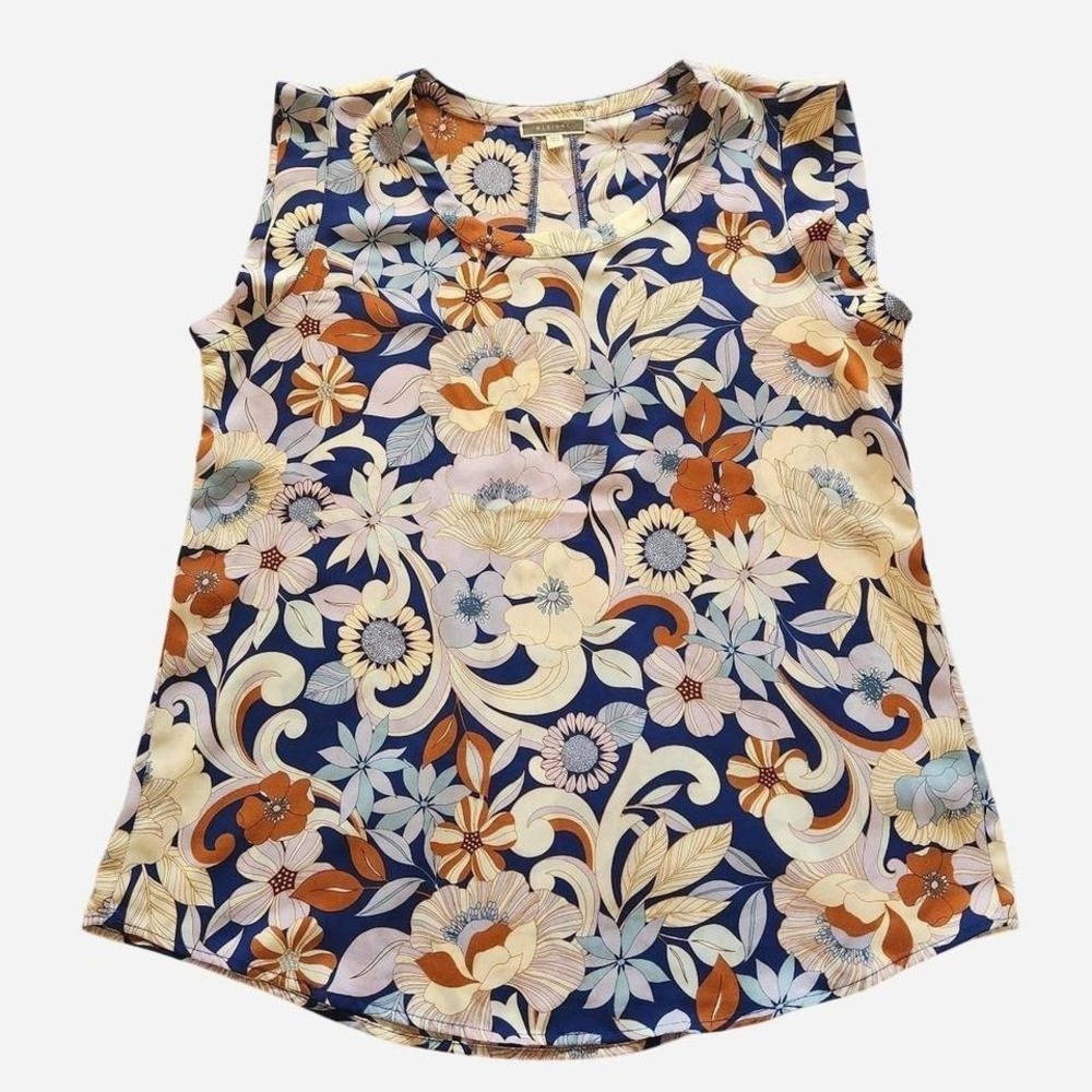 Pleione floral blouse with whimsical boho fairy pattern and retro colors size L